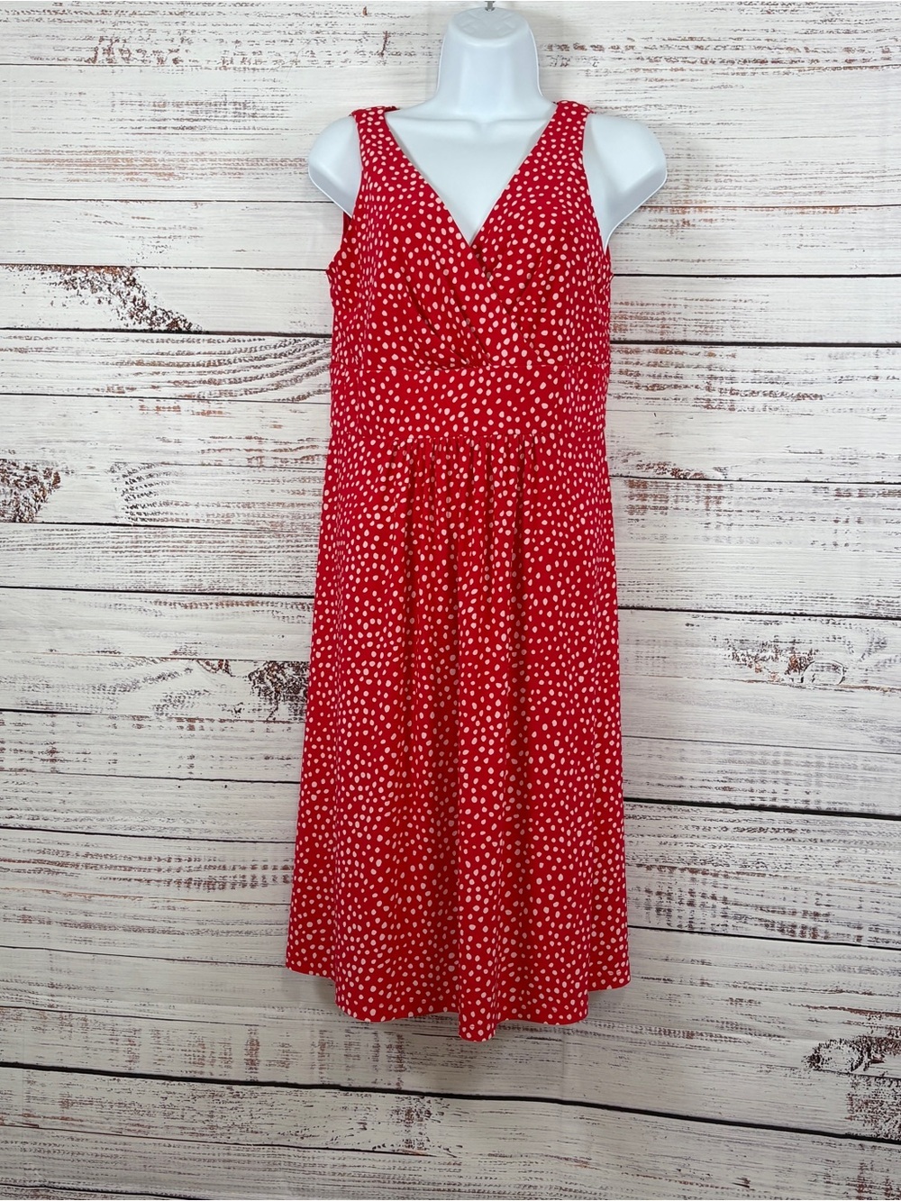 Chaps red and white polka dot sleeveless dress